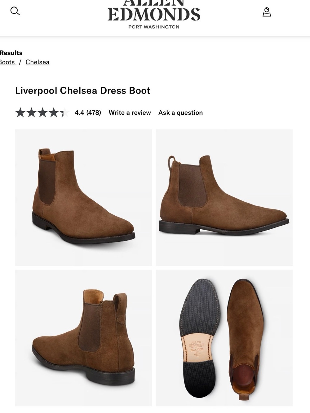 Allen Edmonds Brown Suede Chelsea Boot